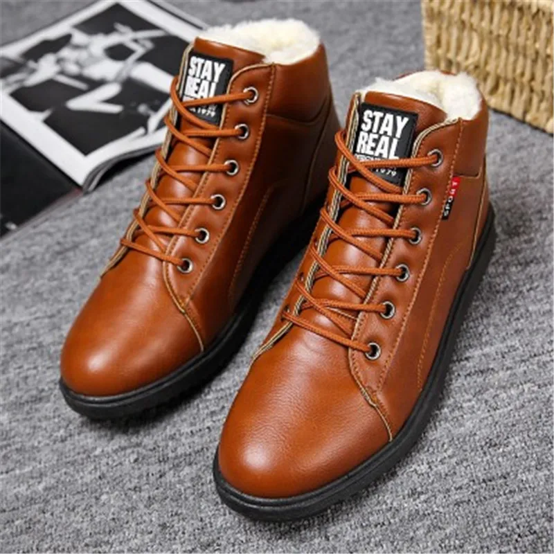 

Winter New Men Leather Ankle Snow Boots Shoes Motorcycle Fur Plush Warm Classic Fashion Desert Boot Shoes Male Casual booties