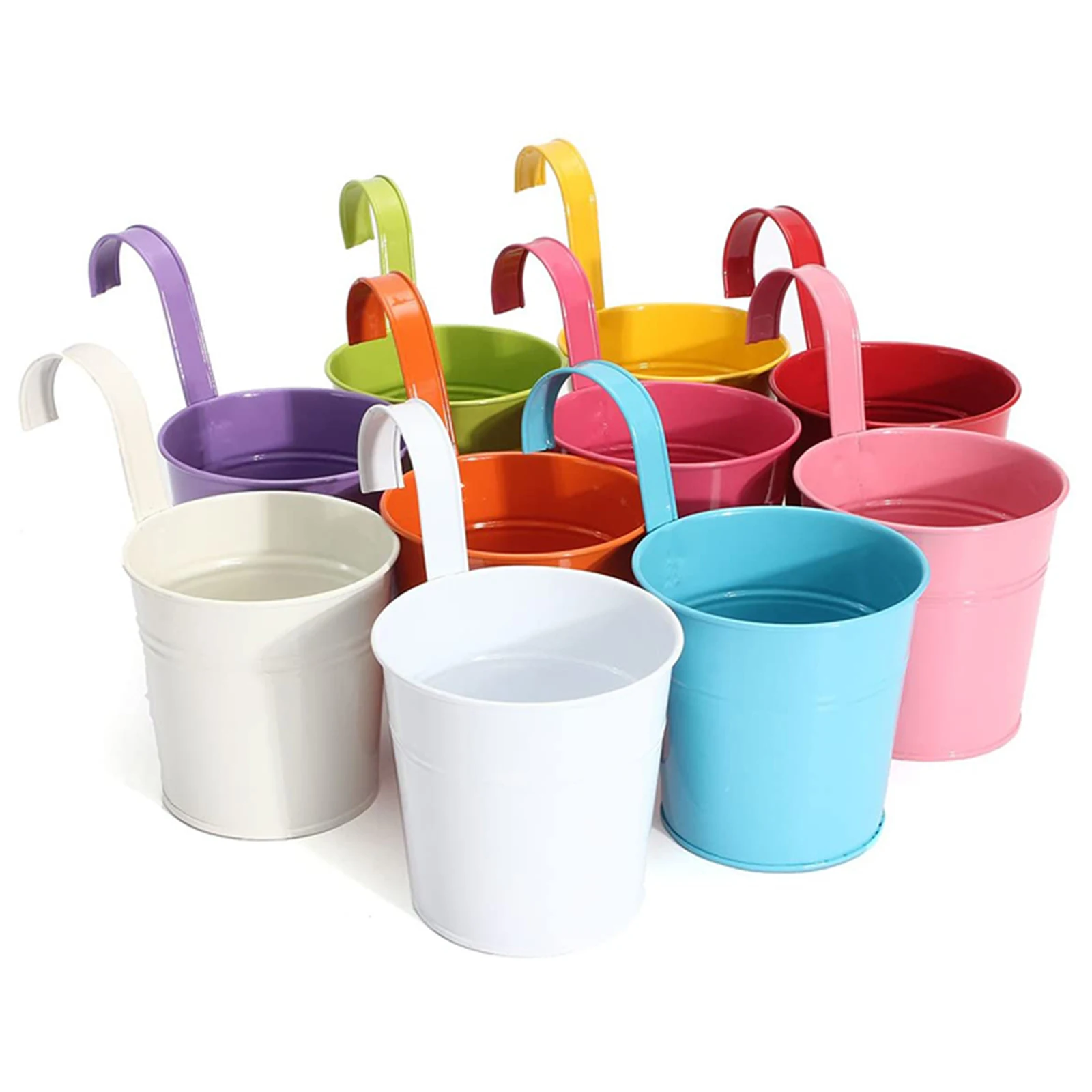 

Colorful Hanging Flower Pot Metal Iron Bucket Planter with Detachable Hook Multifunctional Holder for Garden Courtyard Balcony