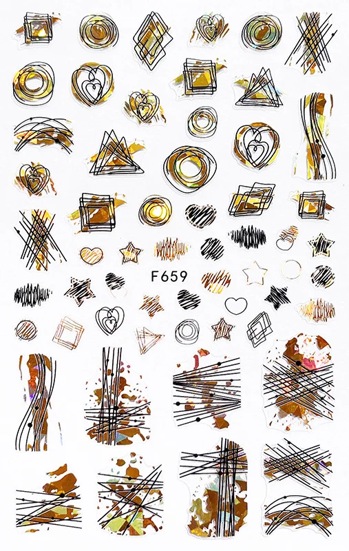 

Gold Silver Circle Nail Stickers Hollow Geometry Line 3D Nail Art Sticker Adhesive Slider Sticker Star Moon Decals