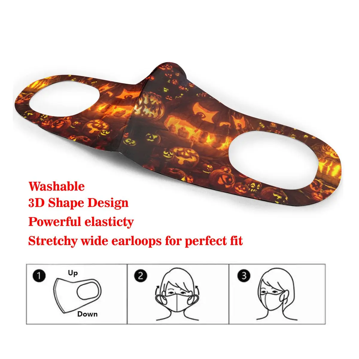 

Washable Earloop Mask 3D Halloween Pumpkin Lantern Cycling Anti Dust Mouth Face Care Respirator for Summer