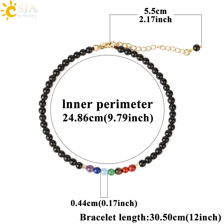 Женский браслет CSJA Energy 7 чакр из натурального камня на цепочке для ног Исцеляющие