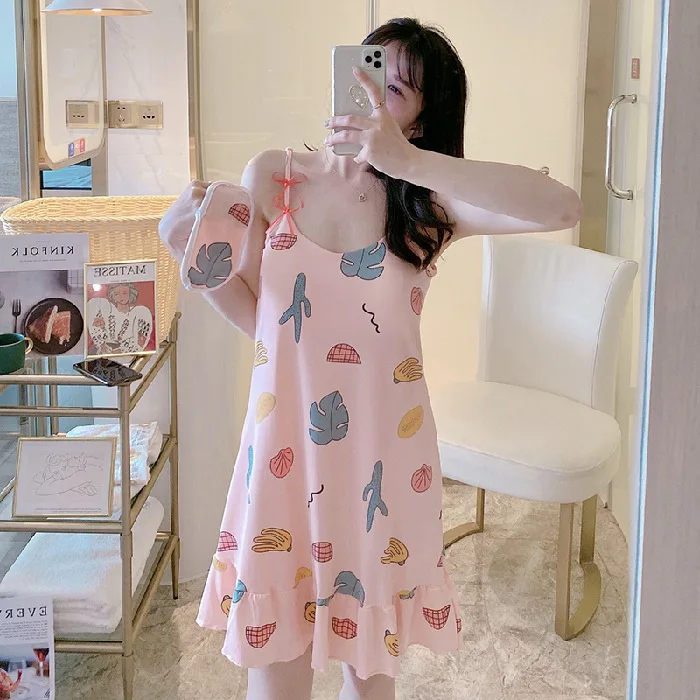 

2021 New Style Sling Chest Pad Bath Skirt Single Pajamas Female Summer Student Nightdress Sleep Tops Sleepwear Pajamas