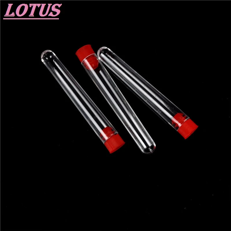 

New 10pcs 16x100mm Clear Plastic Test Tubes With Caps Lab Round Bottle Tubes Laboratory Tools