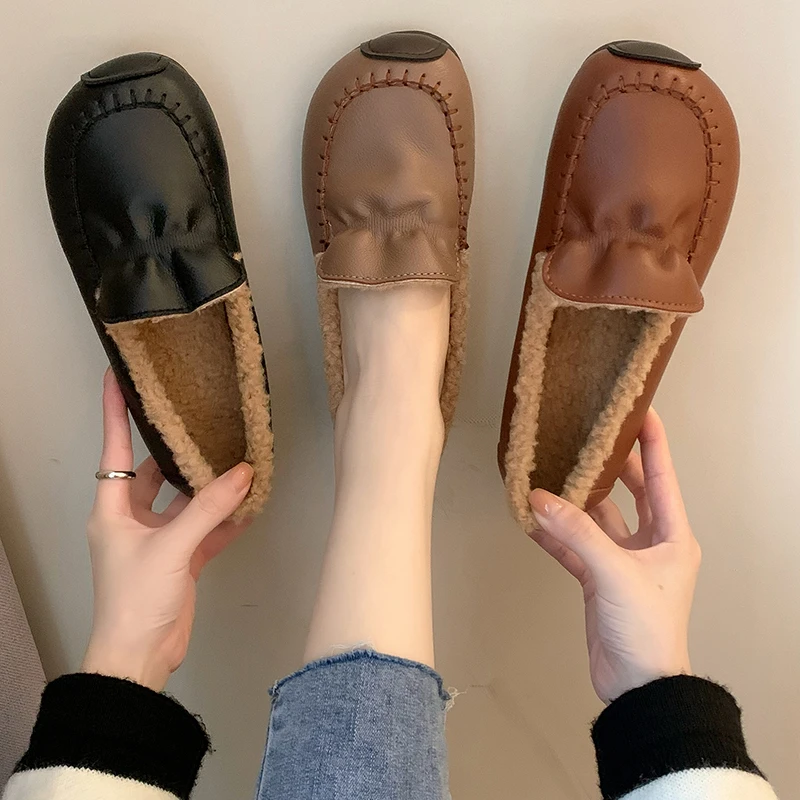 

New winter shoes woman casual shoes flat shoes plus velvet warm shoes fashion sneakers woman loafers shoes sneaker for woman
