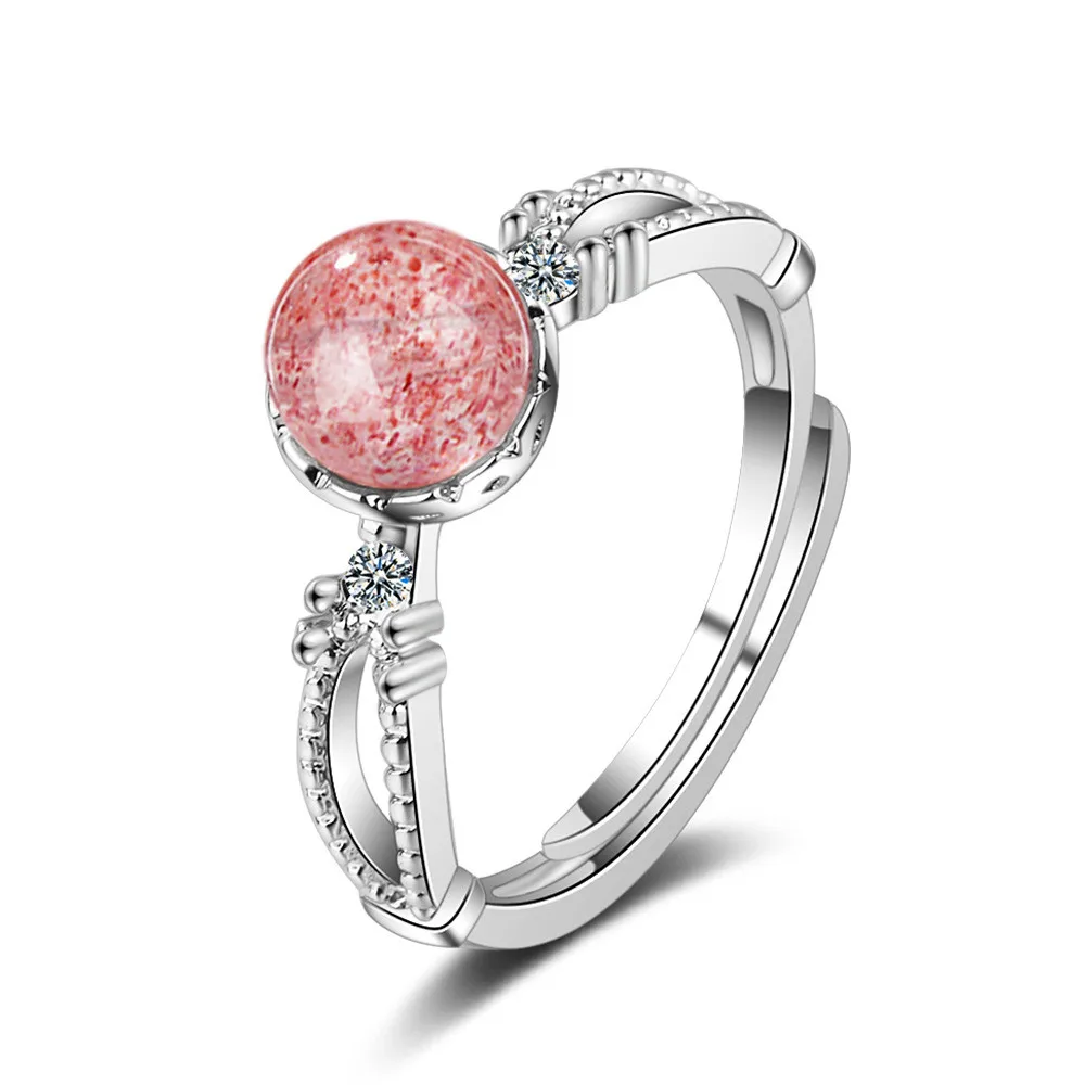 

New Arrival 925 Sterling Silver Natural Strawberry Quartz Female Engagement Rings Women Never Fade Open Ring Cheap Gift