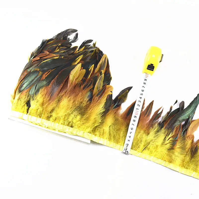 Yellow 1 ярд, длинные, высокое качество, Черный петух, отделка, перо, бахрома, окрашенная, с атласной лентой, лента для юбки, перья для рукоделия, вечерние - Цвет: Yellow