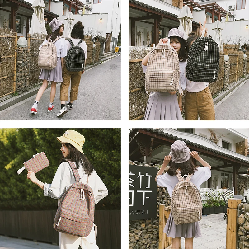 

Canvas Large Capacity Women Backpacks Preppy Style School Bags For Teenager Girls Fresh Student Bookbag Shoulder Top-handle Bags