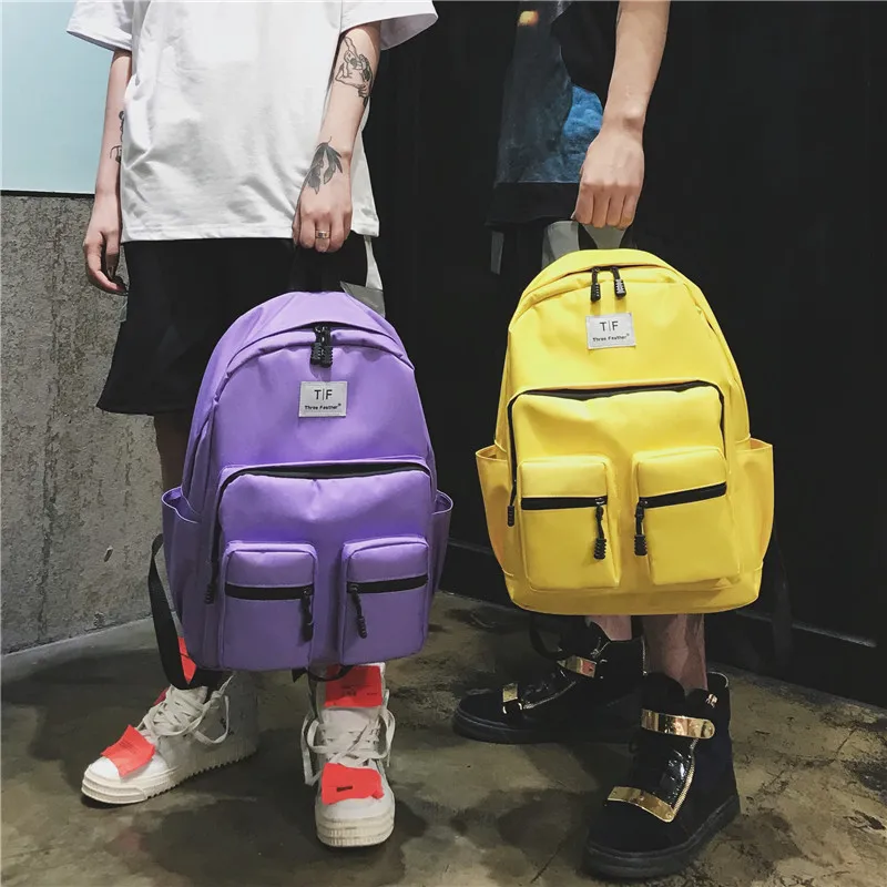 

Cool double pocket design backpack college style simple and versatile solid color boys and girls student schoolbag
