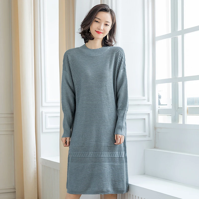 Женское вязаное платье-свитер Элегантное Длинное Платье-пуловер высокого