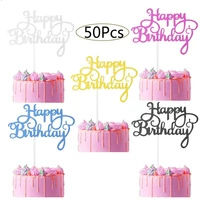50 pcs glitter cardstock happy birthday cake toppers baby shower kids birthday party favors decorations cake decoration supplies