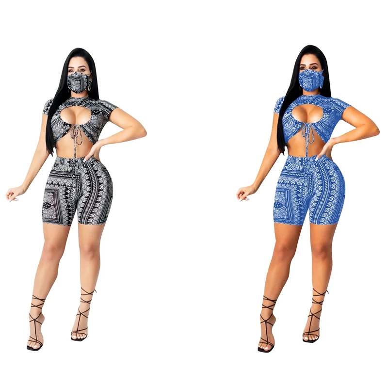 

Бандана с принтом женская повседневная, комплект из 2 предметов, короткий топ с круглым вырезом и коротким рукавом, с завязкой, с открытой сп...