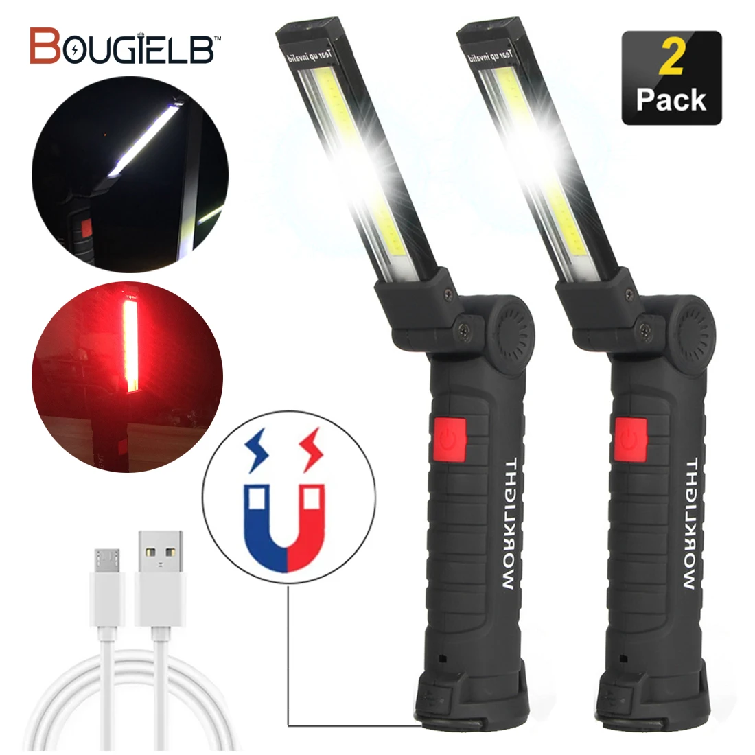 

Portable COB LED Flashlight USB Rechargeable Work Light Magnetic Folding Night Lighting with Built-in Battery Camping Torch