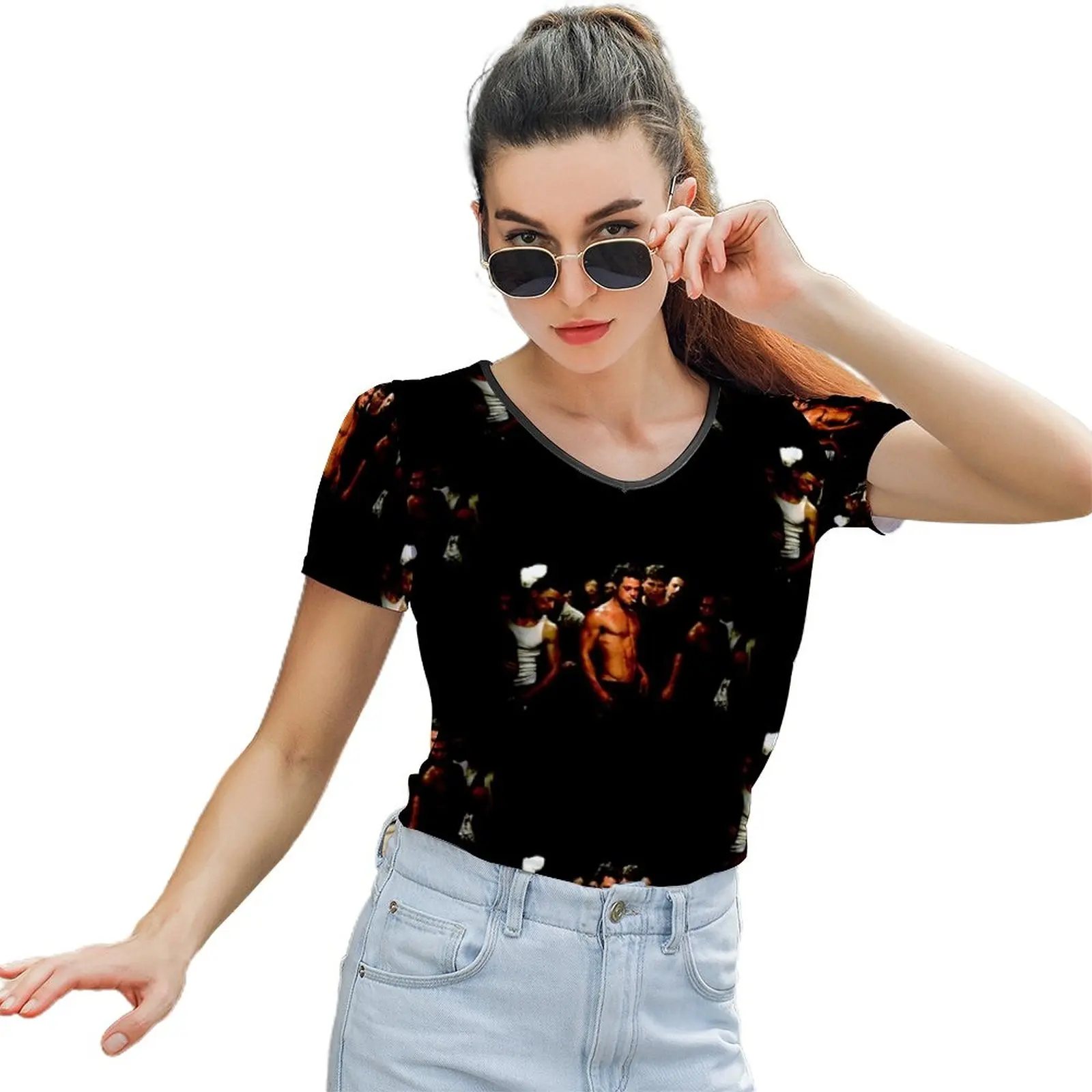 

С изображением из фильма «Бойцовский клуб», футболка с коротким рукавом, женская футболка Street Стиль новый модный топ с о-образной горловино...