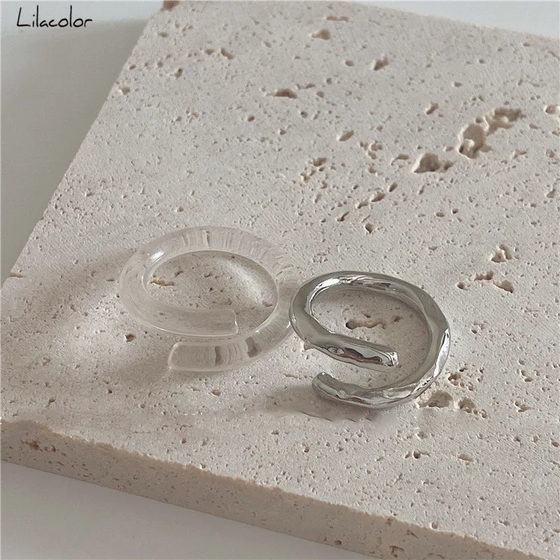 

2 Pieces/Set Geometric Opening Resin Metal Rings for Women Girls 2021 New Vintage Ring Jewelry Accessories