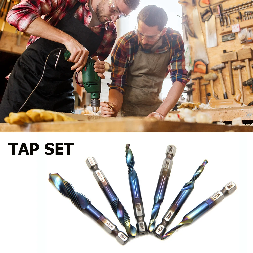 

6Pcs Hex Shank Drill Bits Straight Shank High Speed Steel Composite Tap Drill Bits Gadget Power Metalworking Accessories