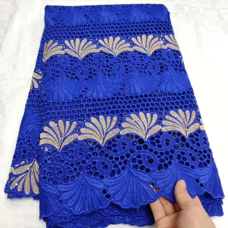 cotton Swiss voile lace fabric white and gold African dry cotton lace fabric with wonderful embroidery for dress CLL045