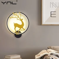 modern round shape led wall lamp deer head wall light 85 265v for home decor living room bedroom light fixture sconce bedside