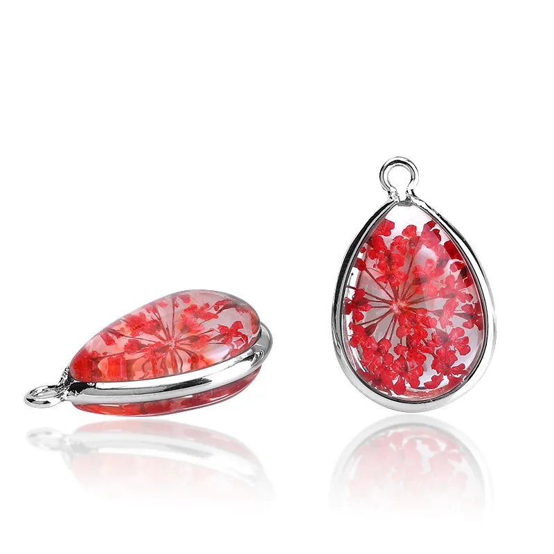 

10pcs/lot Dry Flower 11MM*18mm Glass Ball Pendants Charms For DIY Fashion Earrings Necklace accessories jewelry making material