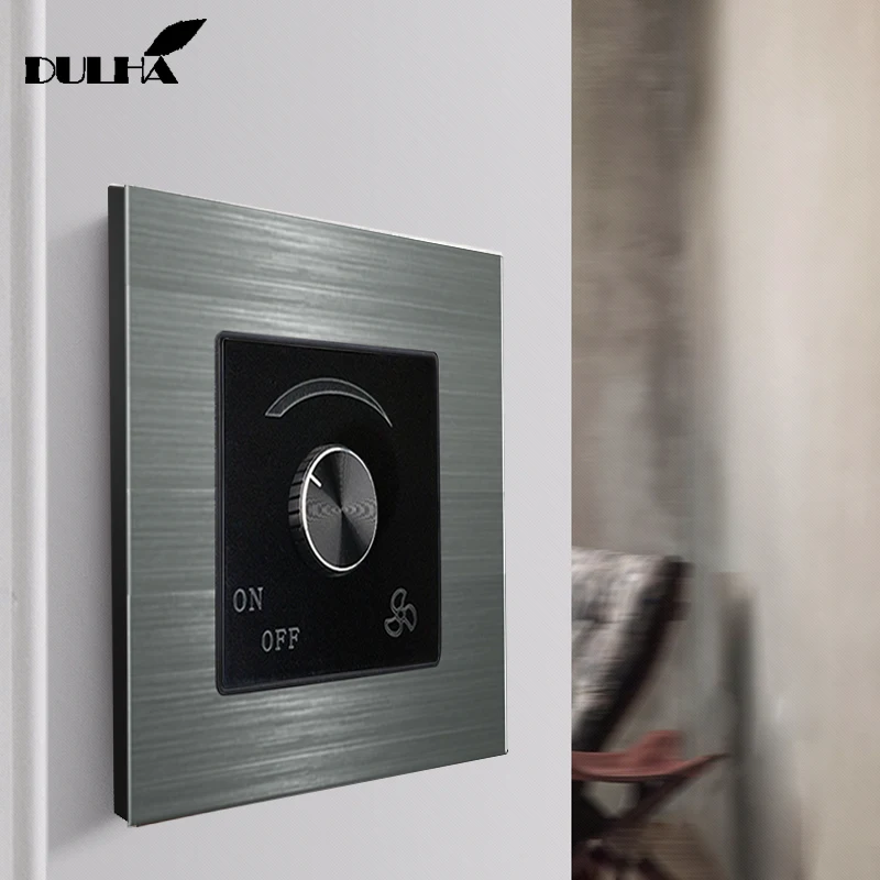 

AC220V 10A Wall Ceiling Fan Speed Dimmer Switch, Adjustable On/Off Dimming Switches, Luxury Brushed Satin Metal Aluminum Panel