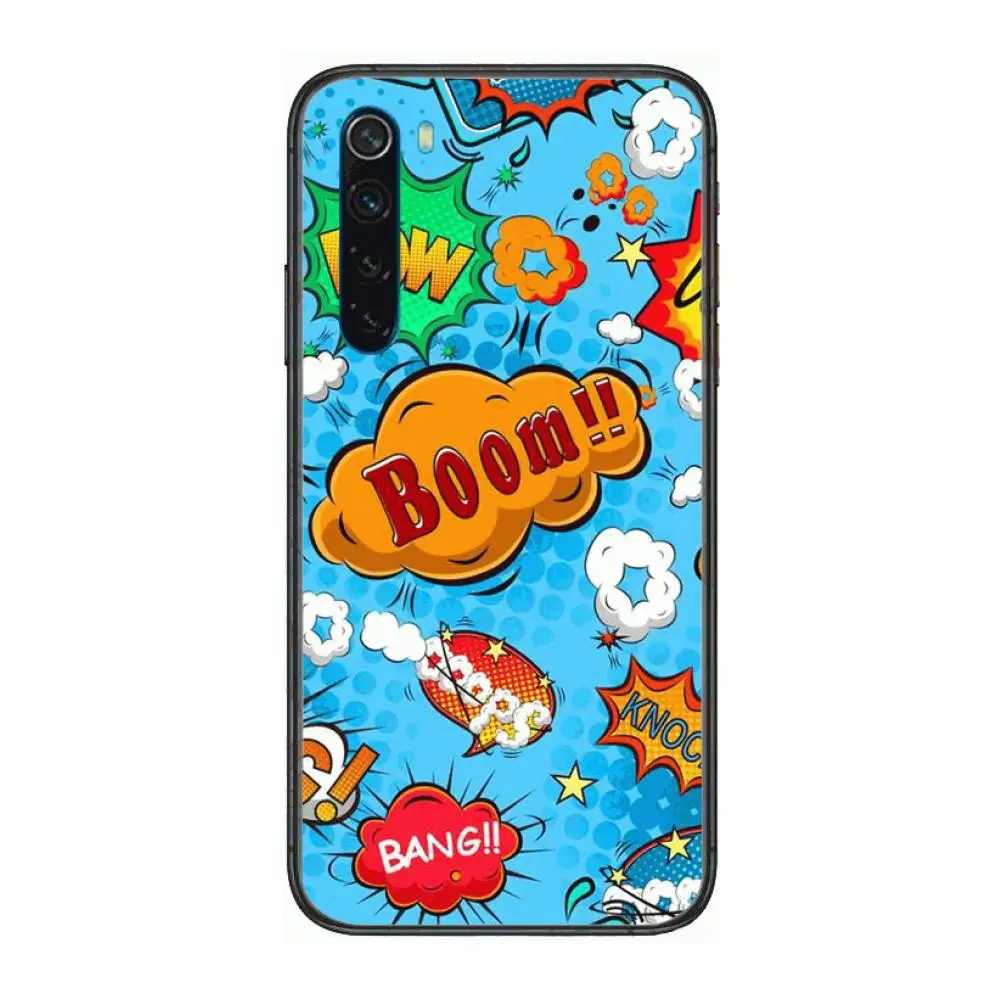 

Boom Pop Art Comic Drawing cartoon Phone Case For XiaoMi Redmi Note 9S 8 7 6 5 A Pro T Y1 Anime Black Cover Silicone Back Pret