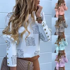 Женская блузка с длинным рукавом, круглым вырезом и металлическими пуговицами