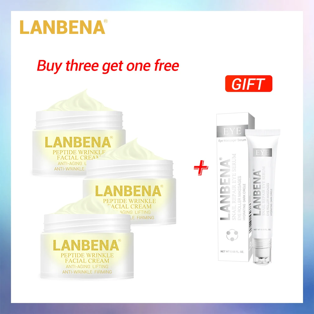 Купить 3 получить 1 подарок LANBENA пептид против морщин крем для лица 3 шт.+ Snail Repair Сыворотка для глаз против старения отбеливание кожи лифтинг