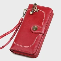 cards holder wallet ladies retro women long wallet zipper pouch clutch bag 2020 new oil wax leather purse phone card holder bag