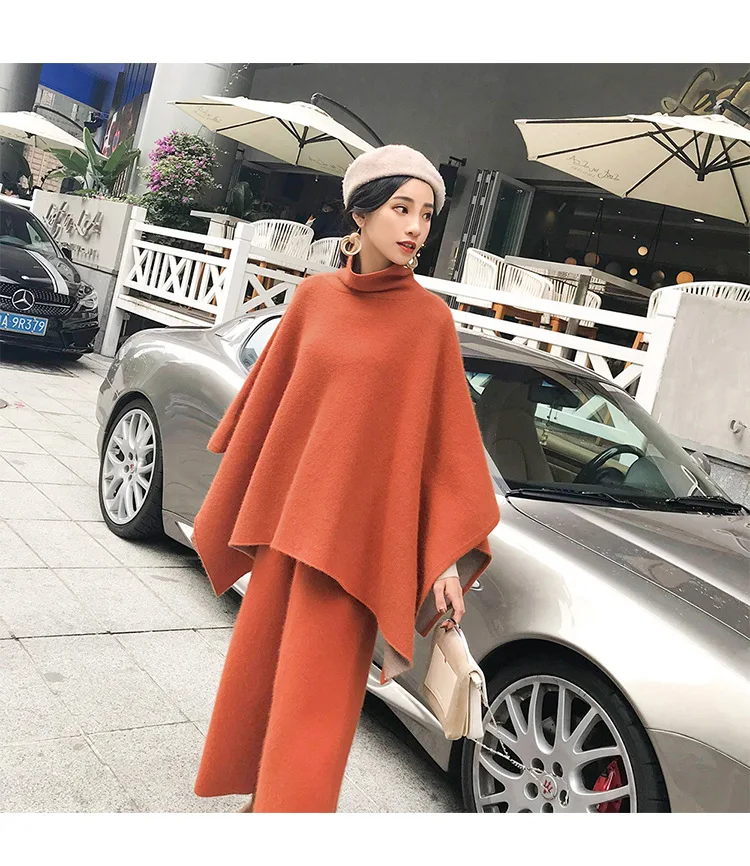 Новинка Зимний вязаный комплект из 2 предметов Женский однотонный топ с высоким