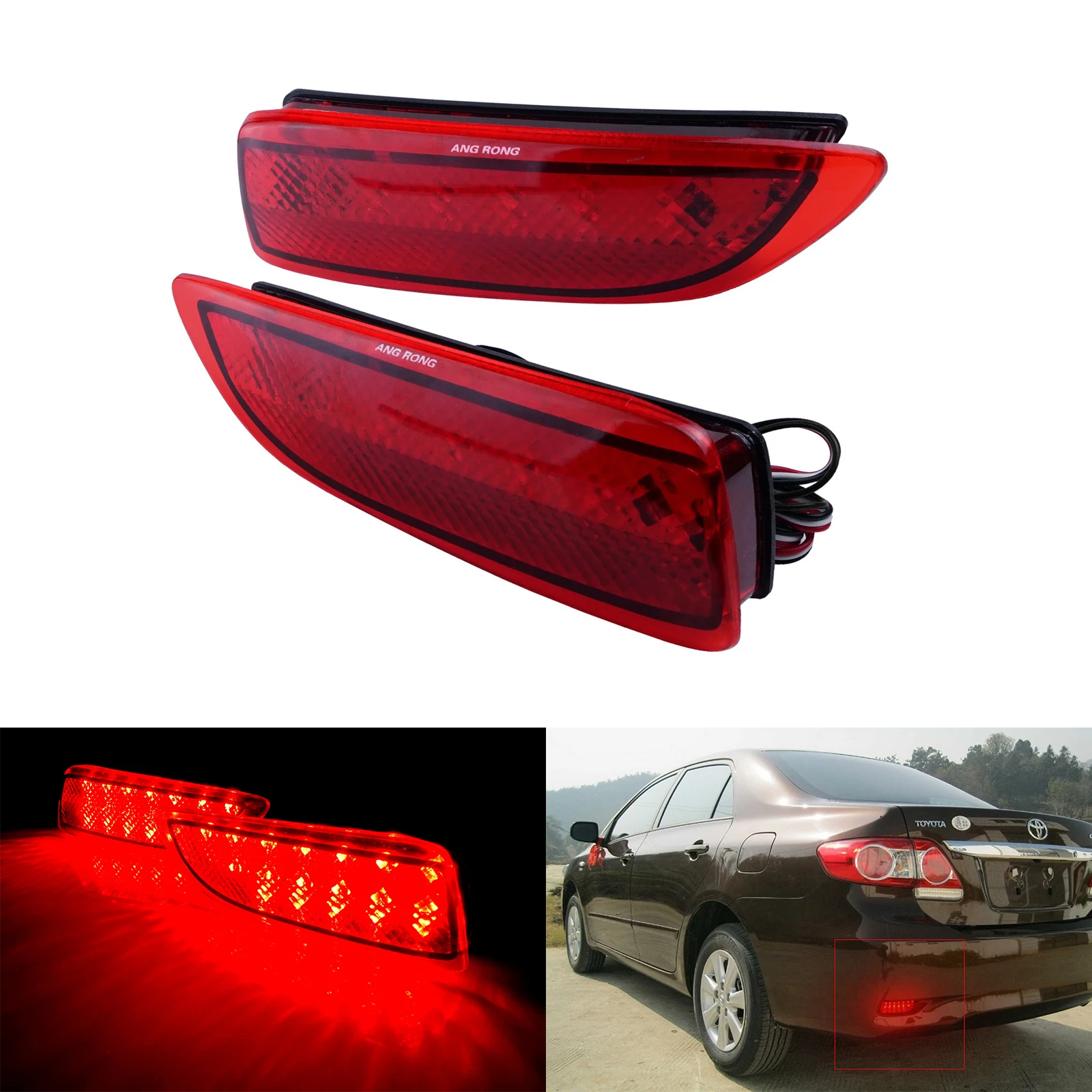 

ANGRONG 2x красный объектив светодиодный задний бампер отражатель задний стоп светильник подходит для Lexus CT 200h Corolla