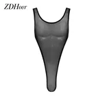 Сексуальный прозрачный комбинезон из сетки Мужской Прозрачный трико без рукавов, комбинезон для борьбы, майка, боди, нижнее белье