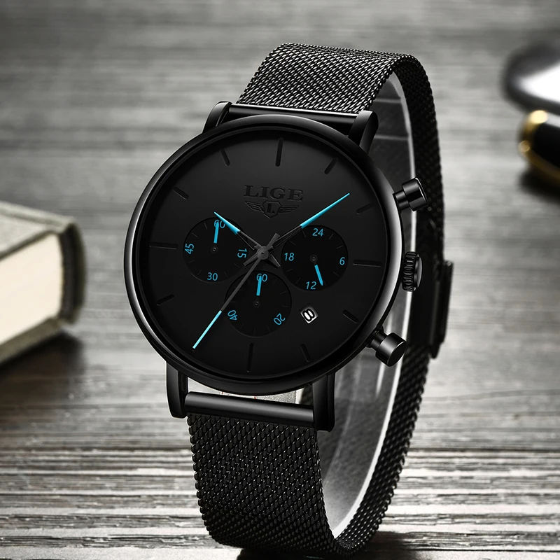 Часы наручные LIGE мужские деловые роскошные повседневные водонепроницаемые