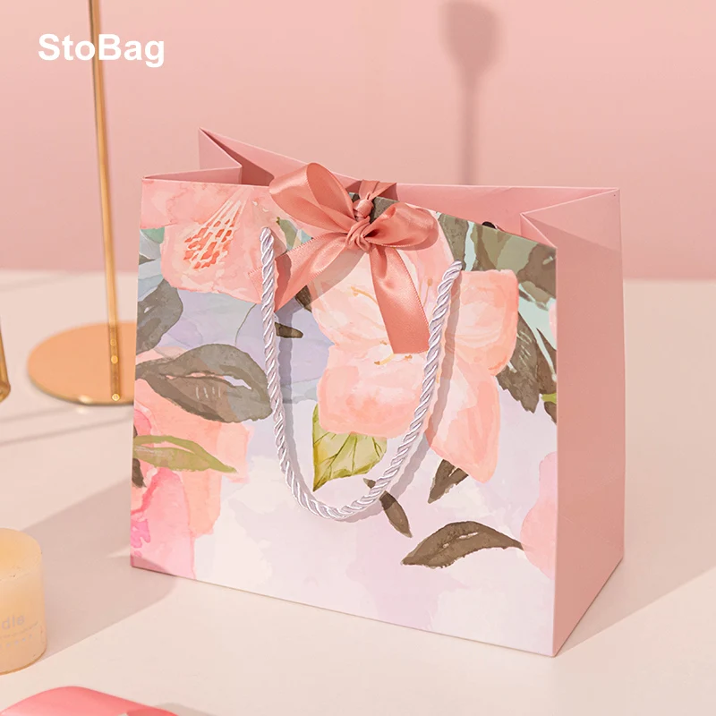 

StoBag Flower Wedding Gifts Packaging Bag With Handles Birthday Specially Event & Party For Pajamas Clothes Books Favours