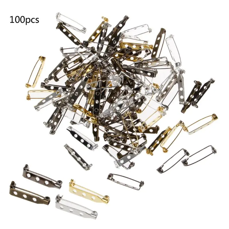 

100Pcs 4 Colors Mixed Bar Pin Back Clasp Brooch Name Badge Craft Jewelry Making