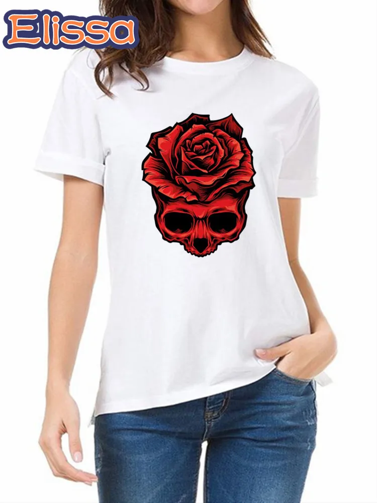 

Skull And Roses Kawaii Ulzzang Tumblr Grunge Graphic Women T Shirt Harajuku Casual Female Tshirt Summer Cartoon Ladies Tees