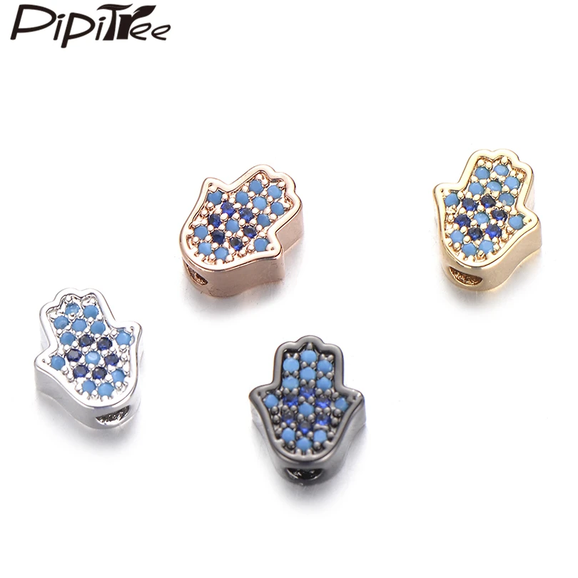 Pipitree 3 шт./лот оптовая продажа синие кубические циркониевые бусины Hamsa для