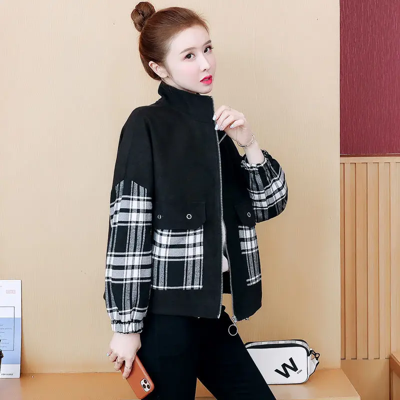 

Y2k Jacket Zip Up Patchwork Baseball Women Crop Bolero Retro Coat Spring Quilted Street Fashion Techwear Autumn Hippie Plaid New