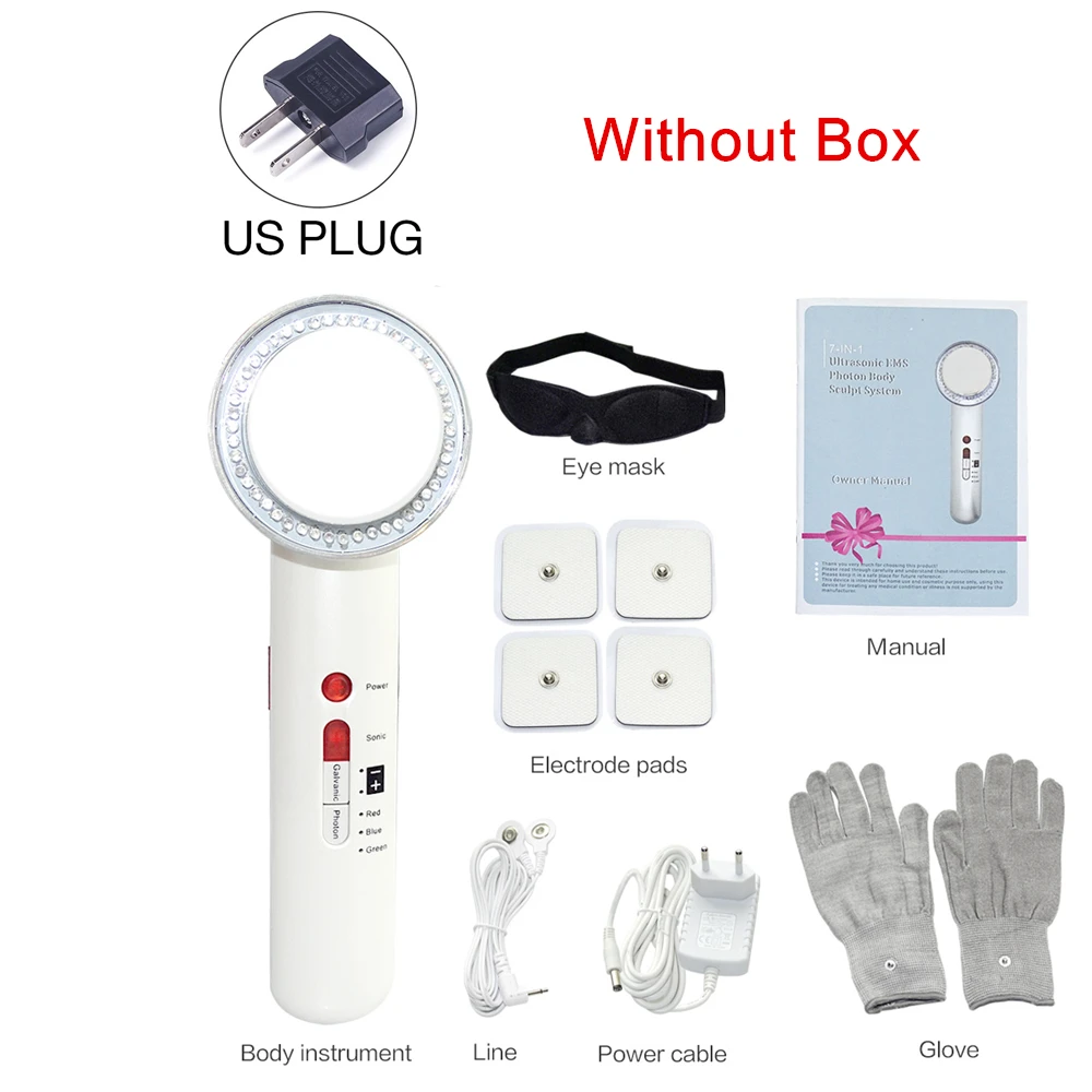 US plug no box 7 в 1 Липо кавитационная ультразвуковая машина для похудения тела Массажер для потери веса сжигатель жира Гальваническая инфракрасная ультразвуковая EMS терапия - Цвет: US plug no box