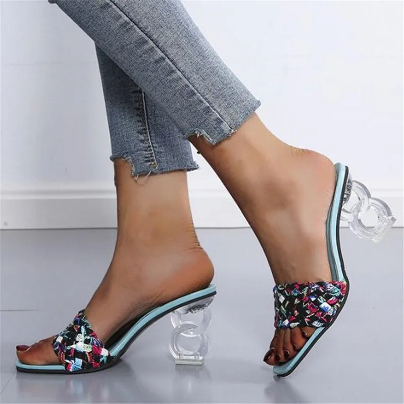 

High heel women's slippers 2021 summer new casual fashion slides womens shoes Crystal heel platform slippers women beach shoes