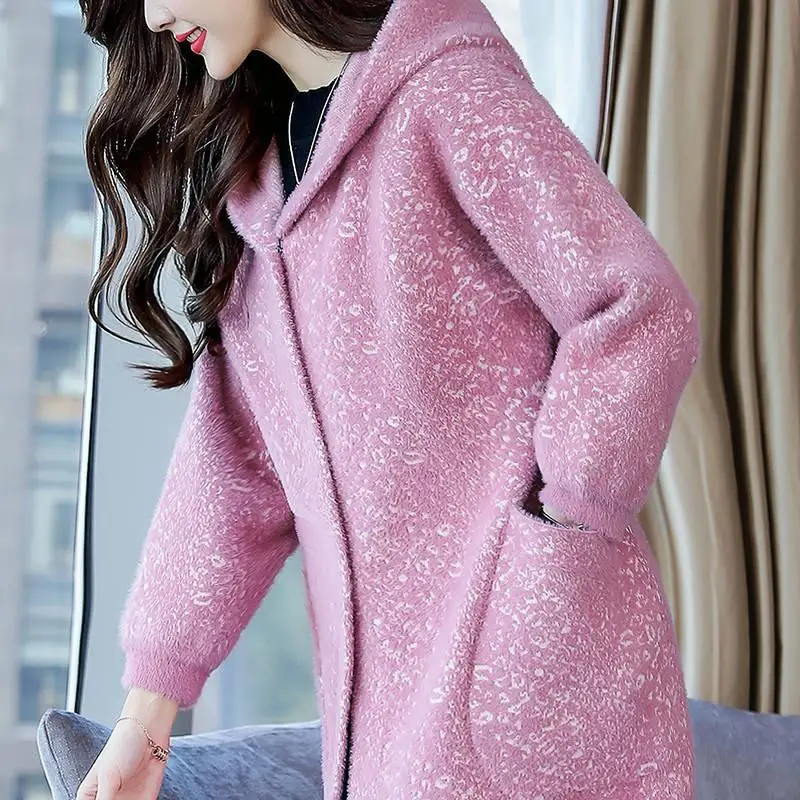 Женский кардиган с капюшоном из искусственного меха норки повседневный теплый