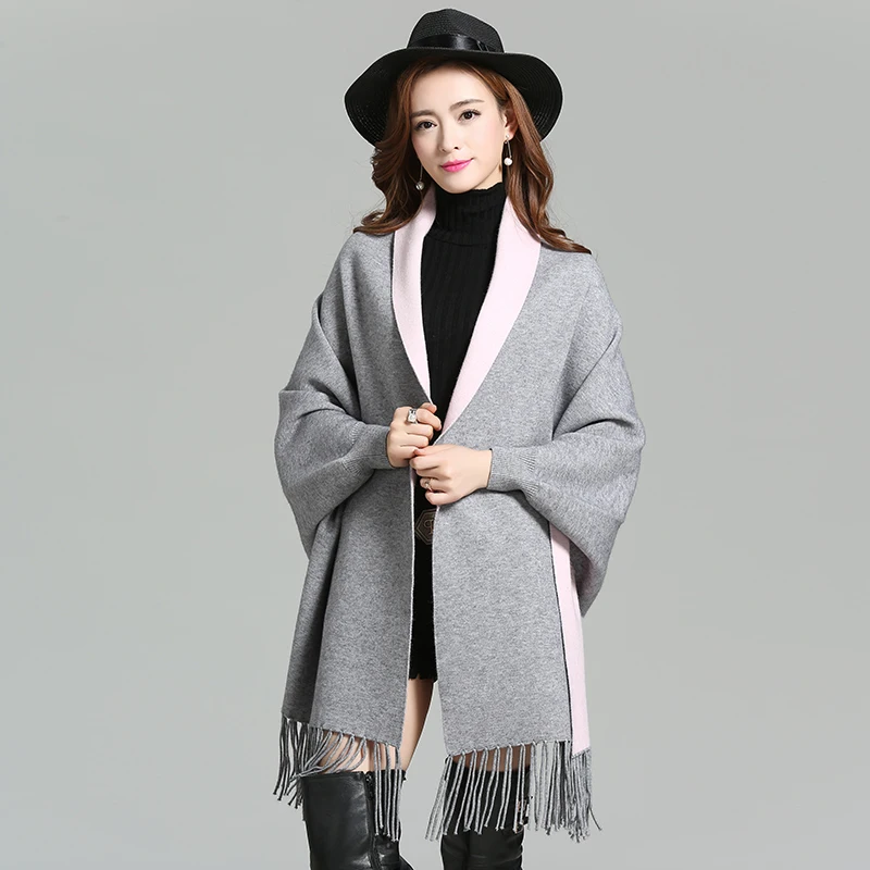 Модный длинный осенне-зимний Пончо Накидки свитер 2019 Женская Повседневная