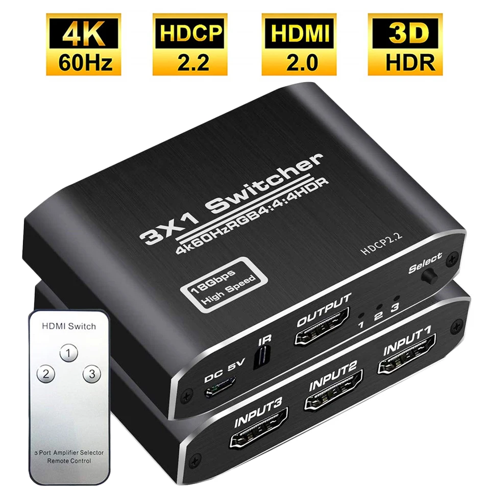 2020 18 Гбит/с 3 порта HDMI 2 0 переключатель HDR 4K 60 Гц 3x1 Поддержка HDCP Переключатель