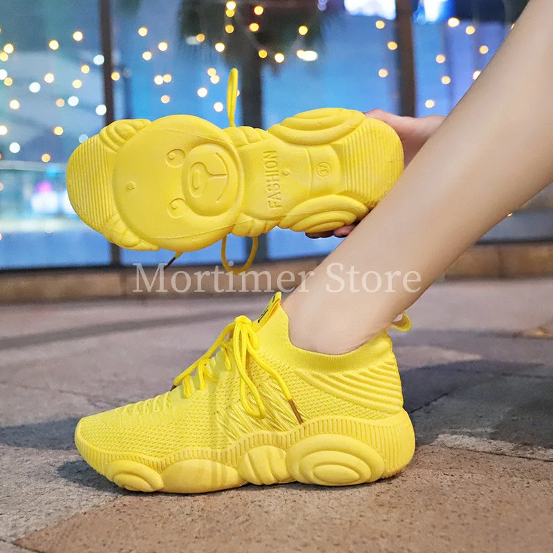 Модные INS лето осень новые летающие женские кроссовки желтый розовый дышащие