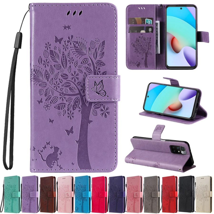 

Wallet Leather Case For Xiaomi Redmi 10 9 9A Sport 9C 9T 8 8A Note 10/10 Pro/9/8/7 Pro Mi Poco X3 Nfc/M3/F3 Tree Embossing Case