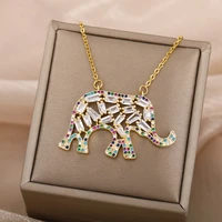 aaa cubic zirconia elephant pendant necklace for women retro boho animal necklaces zircon couple aesthetic jewerly collares