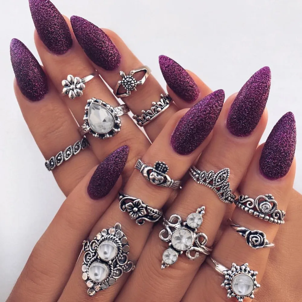 16 стилей винтажные кольца на костяшки для женщин кольцо с цветочным кристаллом в