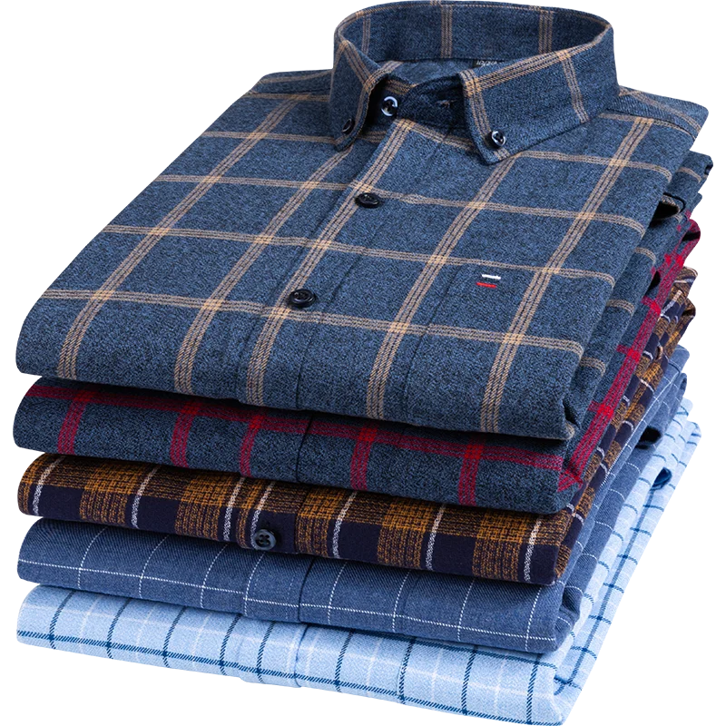 High Quality 100% Cotton Plus Size 7xL 6xL 5xL Man Long Sleeve Shirt Fashion Plaid Casual Striped Dress Business Work Men Shirts