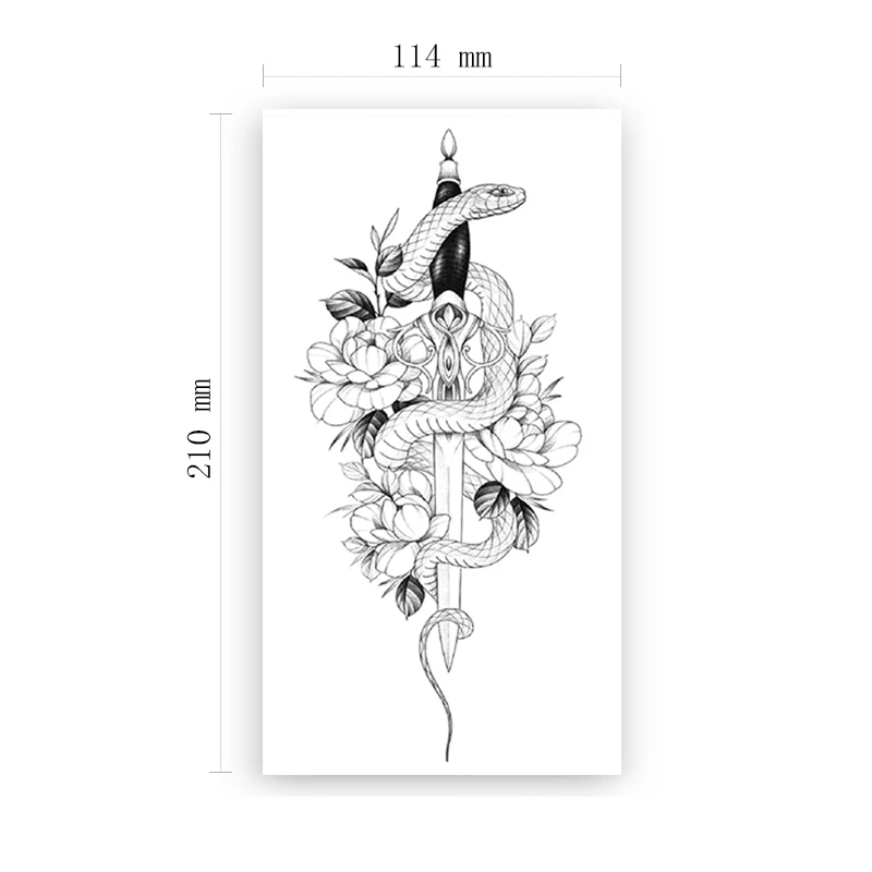 

Ukiyo-e Waterproof Temporary Tattoo Sticker Black White Snake Flower Leaves Fake Tattoos Flash Tatoos Arm Body Art for Women Men