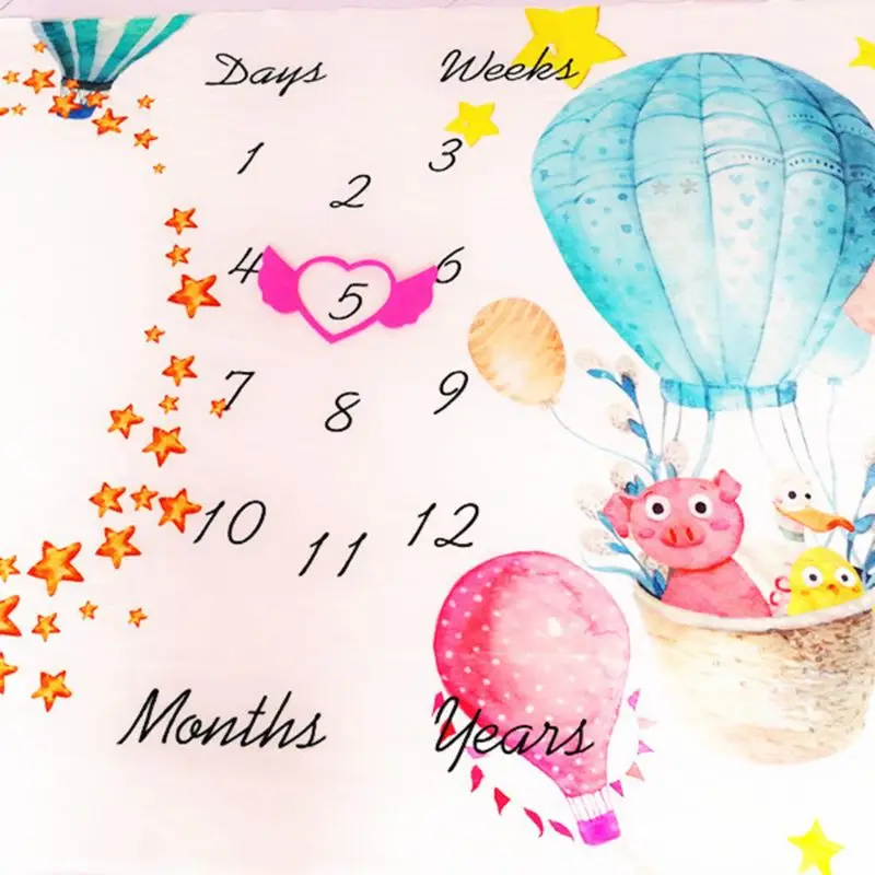 

H05C Baby Milestone Photography Blanket Children Photo Creative Background Cloth Hot Air Balloon Pattern Flannel Blankets