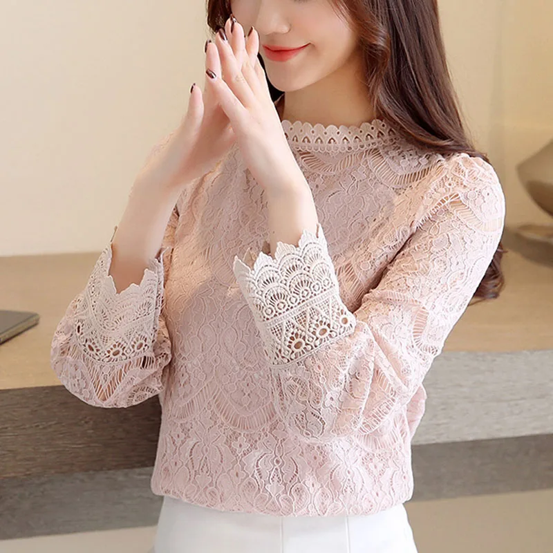 Blusas femininas элегантные рубашки 2019 Женские топы и блузки с длинным рукавом кружевная