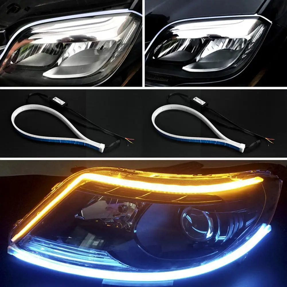 

Car Daytime Running Light LED DRL Flexible Waterproof Light Accessories Strip Side Brake Car Headlights Turn Yellow Signal P7M6